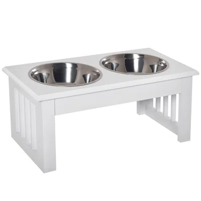 Breebe 6 Inch Elevated Puppy Dog Feeding Station With Stainless Steel Bowls In White