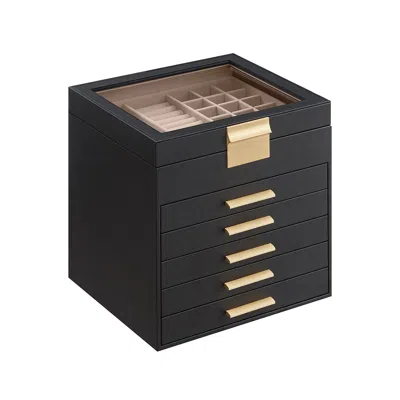 Breebe 6-layer Jewelry Box With Lid Graphite Black And Gold Color