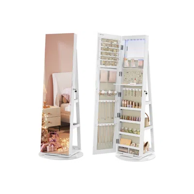 Breebe 6 Leds Lockable Mirror Jewelry Cabinet In White