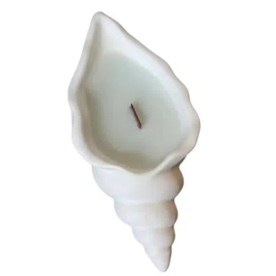 Breebe 6" Light Blue High Tide Scented Soy Wax Candle In White Resin Novelty Holder