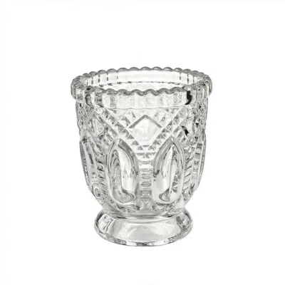Breebe 6 Pack 3" Clear Glass Candle Holders - Vintage Textured Decorative Candle Cups For Wedding Table Cen