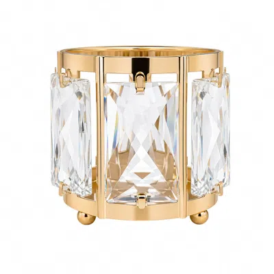 Breebe 6 Pack 3" Gold Votive Candle Holders, Metal Frame Tea Light Cups With Faceted Crystal Pendant Panels