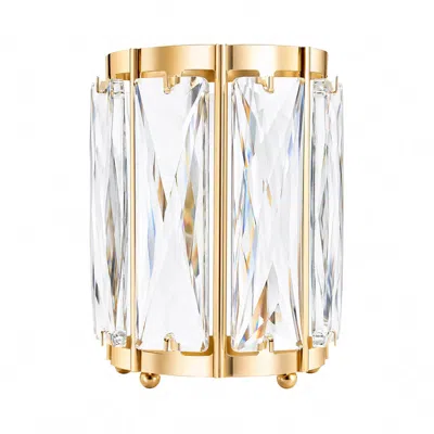 Breebe 6 Pack Gold Pillar Candle Holders, 5" Tall Metal Frame Cylinder Cups With Faceted Crystal Pendant Pa