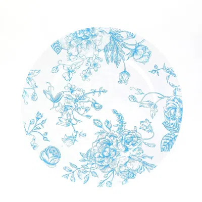 Breebe 6 Pack Round Floral Acrylic Charger Plates In French Toile Pattern, 13" Clear Light Blue Dinner Char