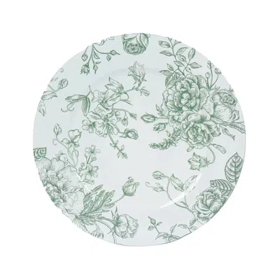 Breebe 6 Pack Round Floral Acrylic Charger Plates In French Toile Pattern, 13" White Sage Green Dinner Char