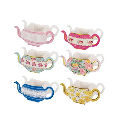Breebe 6 Pack Vintage Mixed Paper Teapot Favor Boxes With Floral Design, Flower Boxes Centerpiece Tea Party