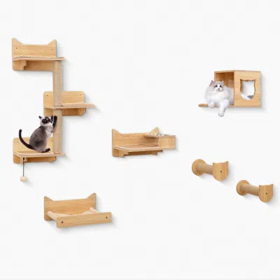 Breebe 6 Pieces Cat Wall Furniture Set Kitten Wall Mounted Shelves In Green