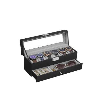 Breebe 6-slot Lockable Watch Case With Glass Lid In Black