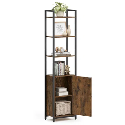 Breebe 6-tier Bookshelf, Tall Bookcase With Door, Steel Frame, Adjustable Shelves, 9.4 X 15.7 X 62.8 Inches In Brown