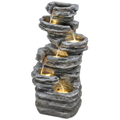 Breebe 6 Tier Outdoor Waterfall Fountain With Led In Blue