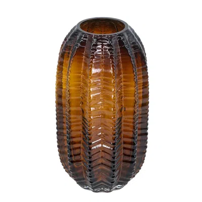 Breebe 6 X 11" Textured Cylindrical Glass Vase With Amber Finish In Brown