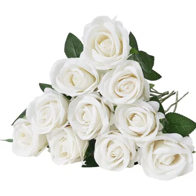Breebe 60 Pcs White Roses Artificial Flowers Realistic Bouquet For Xmas Home Decor