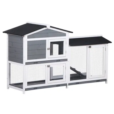 Breebe 62" Wooden Rabbit Hutch With Run, Ramp, Tray & Lockable Doors In Multi