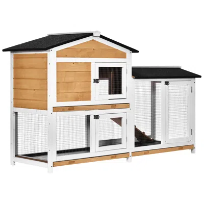 Breebe 62" Wooden Rabbit Hutch With Run, Ramp, Tray & Lockable Doors In Multi