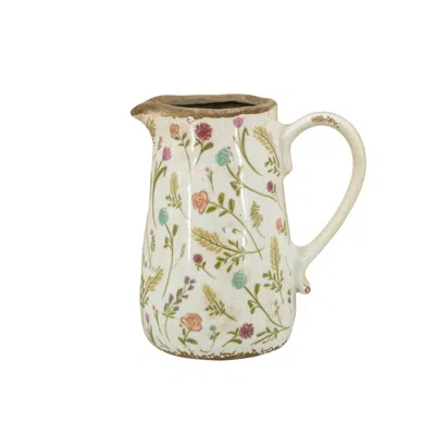 Breebe 6.3 X 4.5 X 7.1" Round Ceramic Pitcher Vase With Multi-colored Floral Motifs
