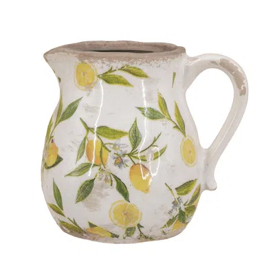 Breebe 6.3 X 5.1 X 6.1" White Ceramic Pitcher Vase With Yellow Lemon Motif