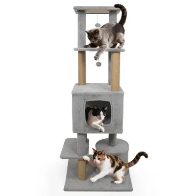 Breebe 64 Inch Tall Cat Tree With 2 Large Condos And Jute Scratching Posts For Indoor Adult Cats In Gray