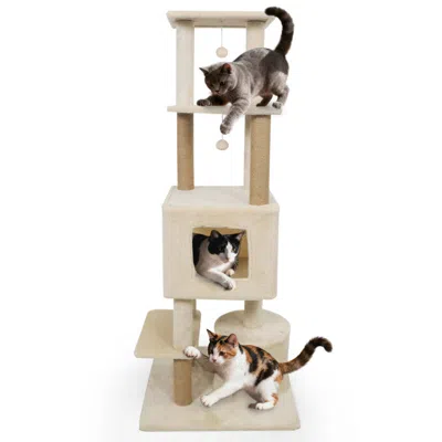 Breebe 64 Inch Tall Cat Tree With 2 Large Condos And Jute Scratching Posts For Indoor Adult Cats In Purple