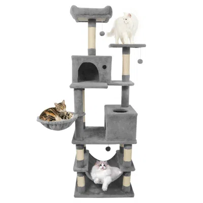 Breebe 66 Inch Tall Cat Tree Multi-level Cat Tower With 2 Condos Sisal Scratching Posts In Gray