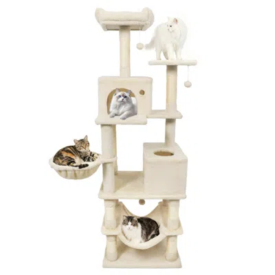 Breebe 66 Inch Tall Cat Tree Multi-level Cat Tower With 2 Condos Sisal Scratching Posts In Neutral