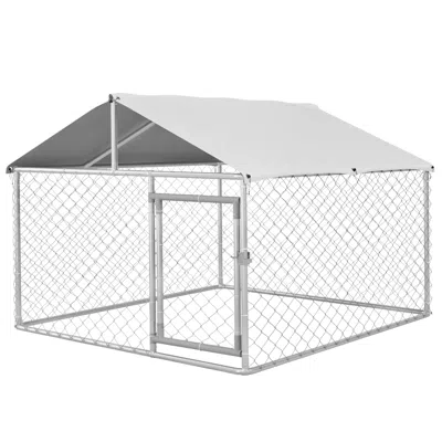 Breebe 6.6 X 6.6 Ft Dog Run Enclosure With Weatherproof Cover In Silver