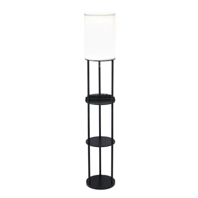 Breebe 67" Black Metal Column Floor Lamp With White Linen Shade