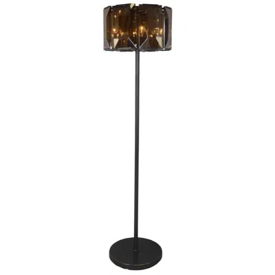 Breebe 68" Dark Bronze Floor Lamp With Amber Solid Color Beveled Glass Drum Shade In Black