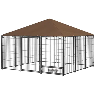 Breebe 6.9 X 6.9 Ft Dog Playpen Enclosure With Roof Cover In Metallic