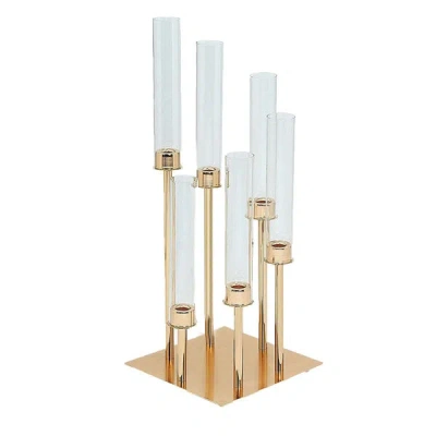 Breebe 6-arm Cluster Taper Candle Holder Gold With Clear Glass Shades - Sleek Candle Display For Gatherings