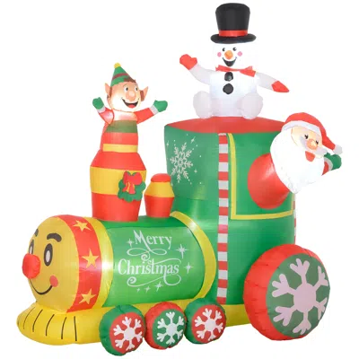 Breebe 6ft Inflatable Train With Santa Claus And Snowman Led Outdoor Decor In Green