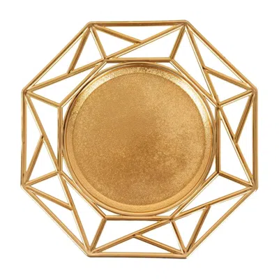 Breebe 6-pack Acrylic Octagon Charger Plates 13" In Metallic Gold With Hollow Geometric Rim, Plastic Dispos
