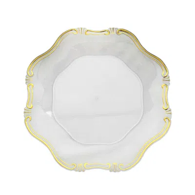 Breebe 6-pack Acrylic Plastic Hexagon Charger Plates 13" In Clear With Gold Baroque Scalloped Rim, Exquisit