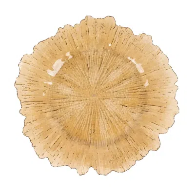Breebe 6-pack Acrylic Plastic Round Charger Plates 13" In Amber Gold With Reef Design, Dinner Charger Table In Neutral
