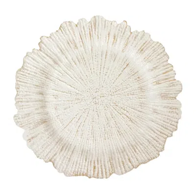 Breebe 6-pack Acrylic Plastic Round Charger Plates 13" In Antique White With Reef Design, Dinner Charger Ta In Neutral