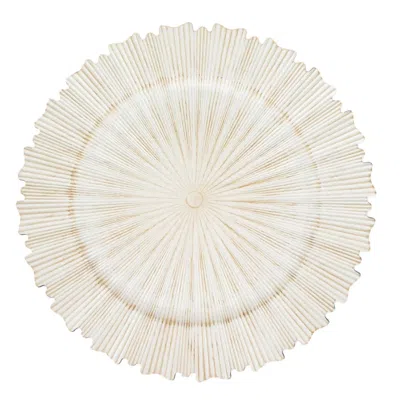 Breebe 6-pack Acrylic Plastic Round Charger Plates 13" In Antique White With Sunray Scalloped Rim, Decorati In Neutral