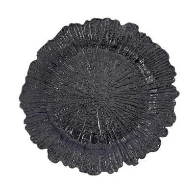 Breebe 6-pack Acrylic Plastic Round Charger Plates 13" In Black With Reef Design, Dinner Charger Tableware