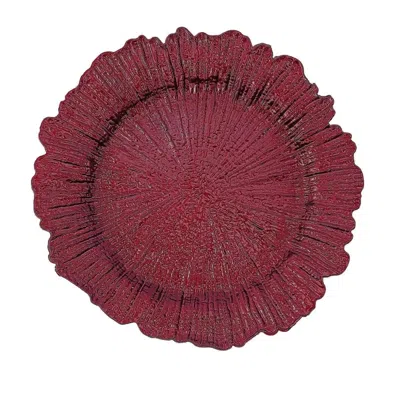 Breebe 6-pack Acrylic Plastic Round Charger Plates 13" In Burgundy With Reef Design, Dinner Charger Tablewa In Red
