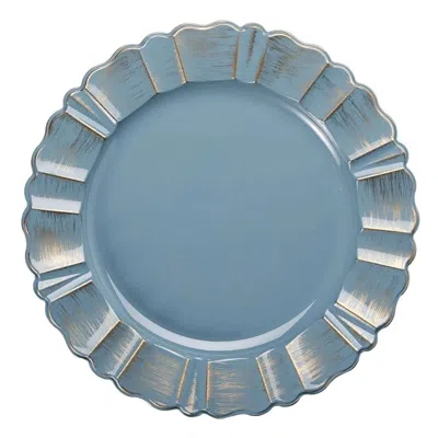 Breebe 6-pack Acrylic Plastic Round Charger Plates 13" In Dusty Blue With Gold Brushed Wavy Scalloped Rim, 