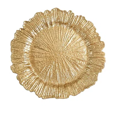 Breebe 6-pack Acrylic Plastic Round Charger Plates 13" In Gold With Reef Design, Classy Dinner Party Charge