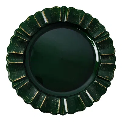 Breebe 6-pack Acrylic Plastic Round Charger Plates 13" In Hunter Emerald Green With Gold Brushed Wavy Scall