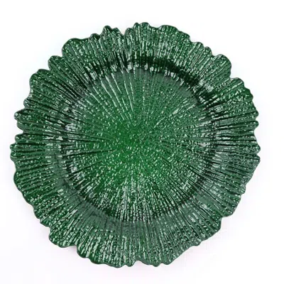 Breebe 6-pack Acrylic Plastic Round Charger Plates 13" In Hunter Emerald Green With Reef Design, Dinner Cha