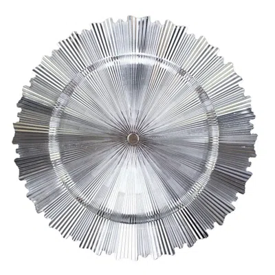 Breebe 6-pack Acrylic Plastic Round Charger Plates 13" In Metallic Silver With Sunray Scalloped Rim, Decora