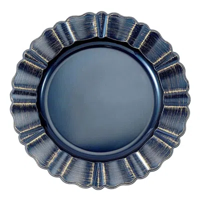 Breebe 6-pack Acrylic Plastic Round Charger Plates 13" In Navy Blue With Gold Brushed Wavy Scalloped Rim, D
