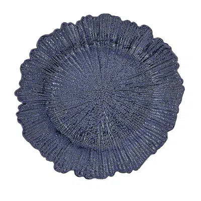 Breebe 6-pack Acrylic Plastic Round Charger Plates 13" In Navy Blue With Reef Design, Dinner Charger Tablew