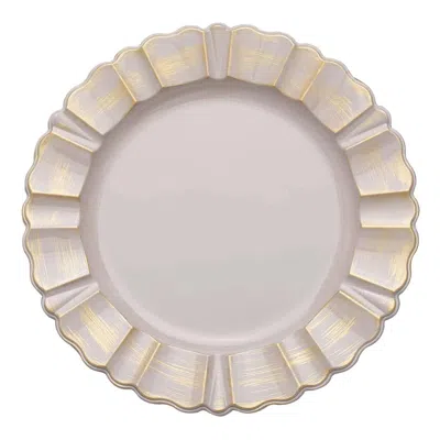 Breebe 6-pack Acrylic Plastic Round Charger Plates 13" In Nude Taupe With Gold Brushed Wavy Scalloped Rim,  In Brown