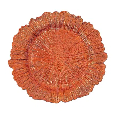 Breebe 6-pack Acrylic Plastic Round Charger Plates 13" In Orange With Reef Design, Dinner Charger Tableware