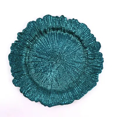 Breebe 6-pack Acrylic Plastic Round Charger Plates 13" In Peacock Teal With Reef Design, Dinner Charger Tab In Blue