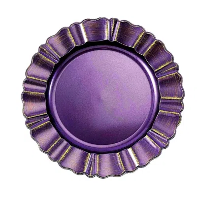 Breebe 6-pack Acrylic Plastic Round Charger Plates 13" In Purple With Gold Brushed Wavy Scalloped Rim, Deco In Pink