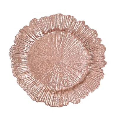 Breebe 6-pack Acrylic Plastic Round Charger Plates 13" In Rose Gold With Reef Design, Dinner Charger Tablew In Brown