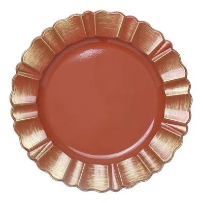 Breebe 6-pack Acrylic Plastic Round Charger Plates 13" In Terracotta (rust) With Gold Brushed Wavy Scallope In Orange